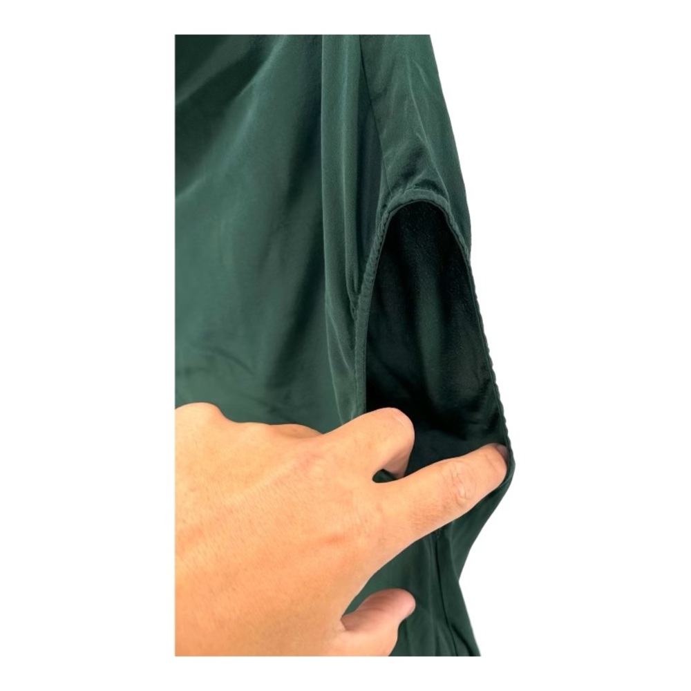 Tibi Dark Green Draped Neck Cap-Sleeve Blouse - Picture 5 of 12